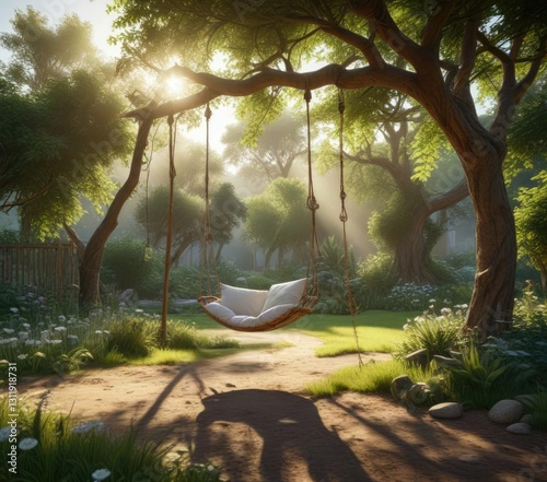 Natural haven with a string swing in the garden, swing, natural haven, garden
