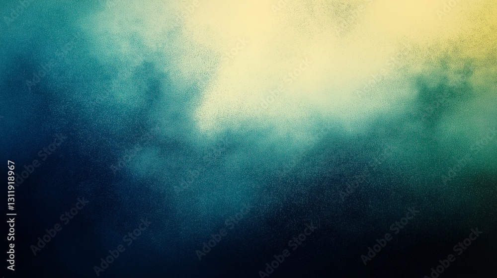 Naklejka premium Abstract Artistic Background with a Dreamy Blend of Deep Blue, Dark Teal, and Soft Golden Yellow, Creating a Mystical and Atmospheric Texture with a Foggy, Cloud-Like Effect, Perfect for Design