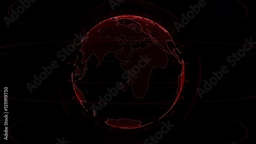 Digital red earth rotating, Business scientific global network, animation digital grid data communication. 3d world animate social future technology background Concept.