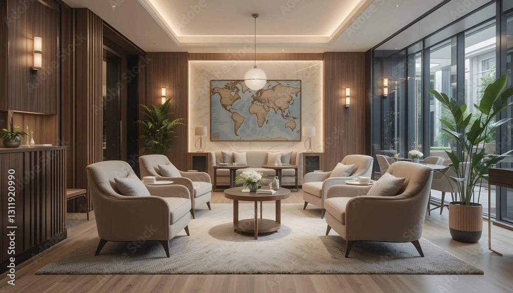 Fototapeta premium Modern Lounge Space with Cozy Chairs and Serene Ambiance