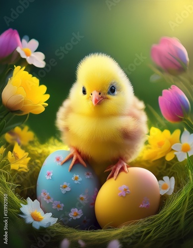 easter chicks and easter eggs