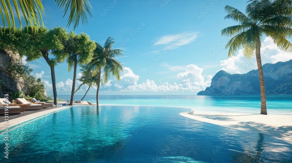 Relaxing beach resort scene tropical paradise visual art azure waters scenic view serenity and escape Relaxing beach resort scene tropical paradise visual art azure waters scenic view serenity and escape