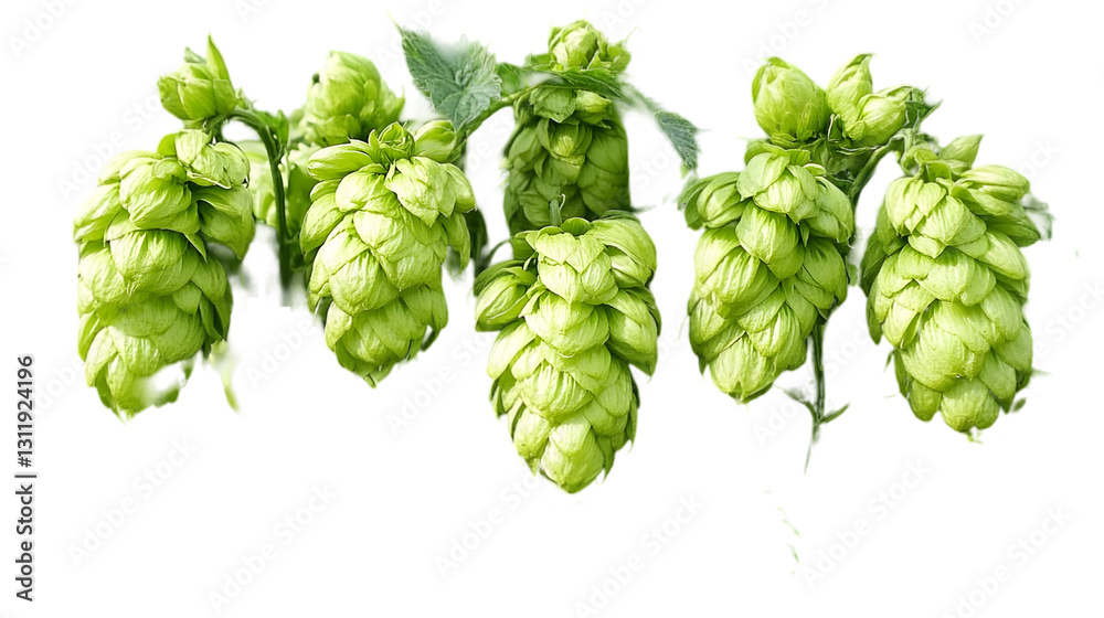 Hops Close-up: Green Cones Isolated on White Hops Close-up: Green Cones Isolated on White