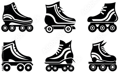 Stylish Roller Skates Icons Set