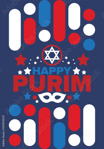 Purim. Happy Purim. Traditional Jewish religious holiday. Star of David, Carnival mask. Israel history. Сelebrated by a masquerade and festival. Poster art. Vector illustration