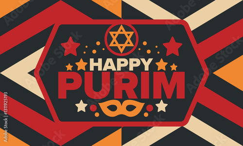 Purim. Happy Purim. Traditional Jewish religious holiday. Star of David, Carnival mask. Israel history. Сelebrated by a masquerade and festival. Poster art. Vector illustration