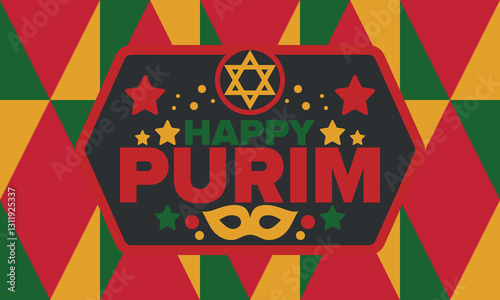 Purim. Happy Purim. Traditional Jewish religious holiday. Star of David, Carnival mask. Israel history. Сelebrated by a masquerade and festival. Poster art. Vector illustration