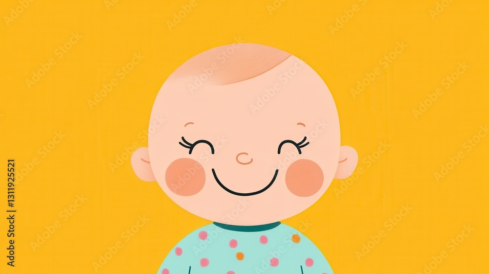 Happy Smiling Baby Character with Colorful Polka Dots Background Happy Smiling Baby Character with Colorful Polka Dots Background