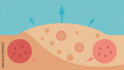 Targeting Age Spots A vector image of a skin surface with visible age spots where nanoparticles are depicted as arrows targeting these spots demonstrating precision application.