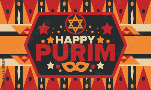 Purim. Happy Purim. Traditional Jewish religious holiday. Star of David, Carnival mask. Israel history. Сelebrated by a masquerade and festival. Poster art. Vector illustration