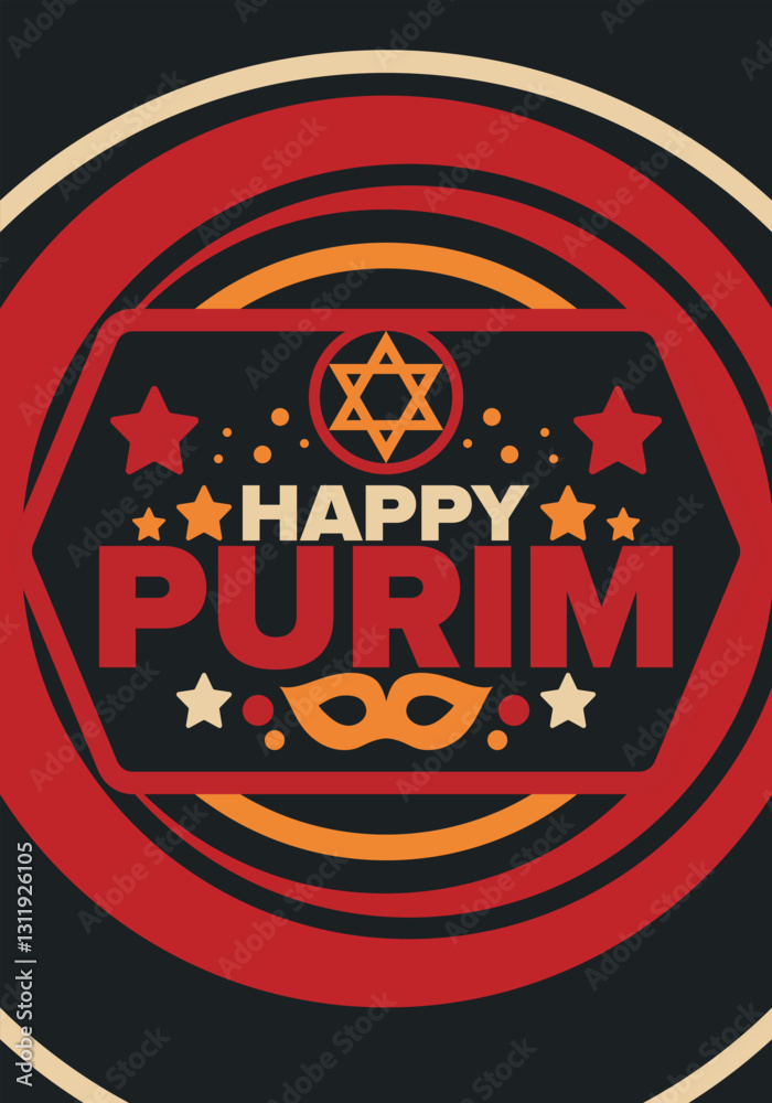 Fototapeta premium Purim. Happy Purim. Traditional Jewish religious holiday. Star of David, Carnival mask. Israel history. Сelebrated by a masquerade and festival. Poster art. Vector illustration