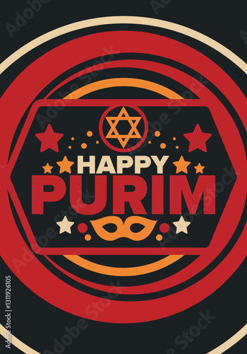 Purim. Happy Purim. Traditional Jewish religious holiday. Star of David, Carnival mask. Israel history. Сelebrated by a masquerade and festival. Poster art. Vector illustration