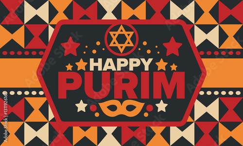 Purim. Happy Purim. Traditional Jewish religious holiday. Star of David, Carnival mask. Israel history. Сelebrated by a masquerade and festival. Poster art. Vector illustration