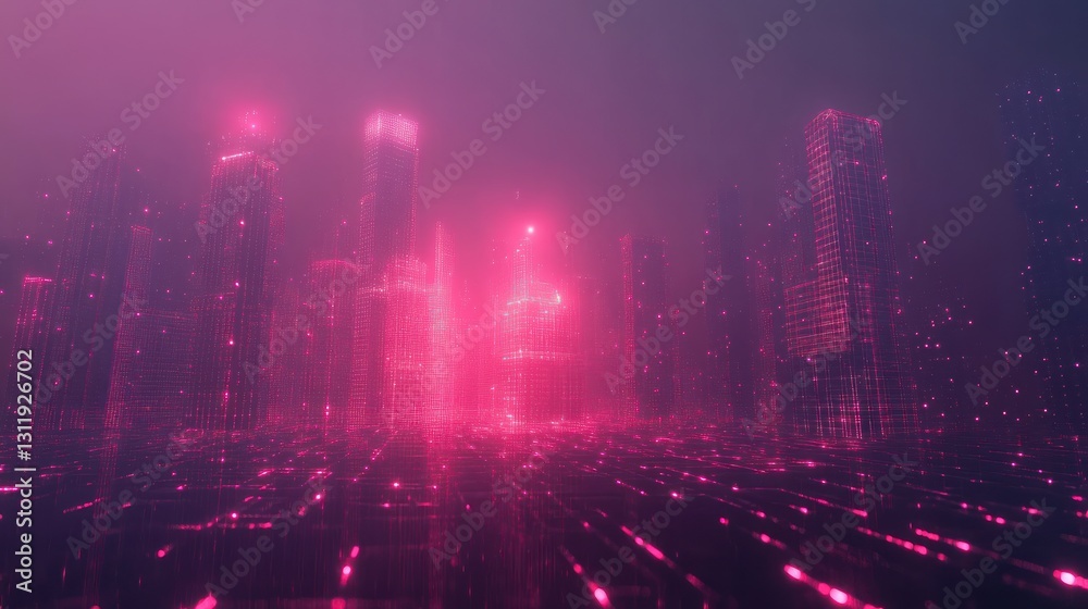 A Futuristic Glowing City Displayed With Lines and Pink Lights A Futuristic Glowing City Displayed With Lines and Pink Lights