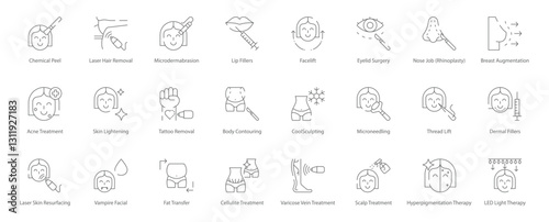 Aesthetic and Dermatology Procedures Icons | Chemical Peel, Facelift, Microneedling, and More