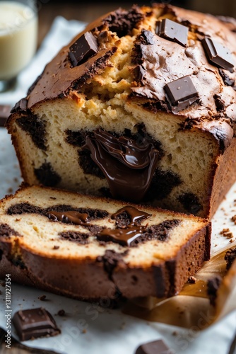 Delicious Chocolate Swirl Bread Loaf with Melted Chocolate and Milk