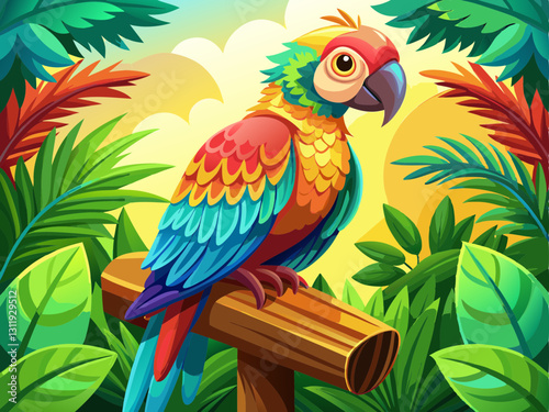 Wall Mural colorful parrot sitting on a tiny perch, chirping