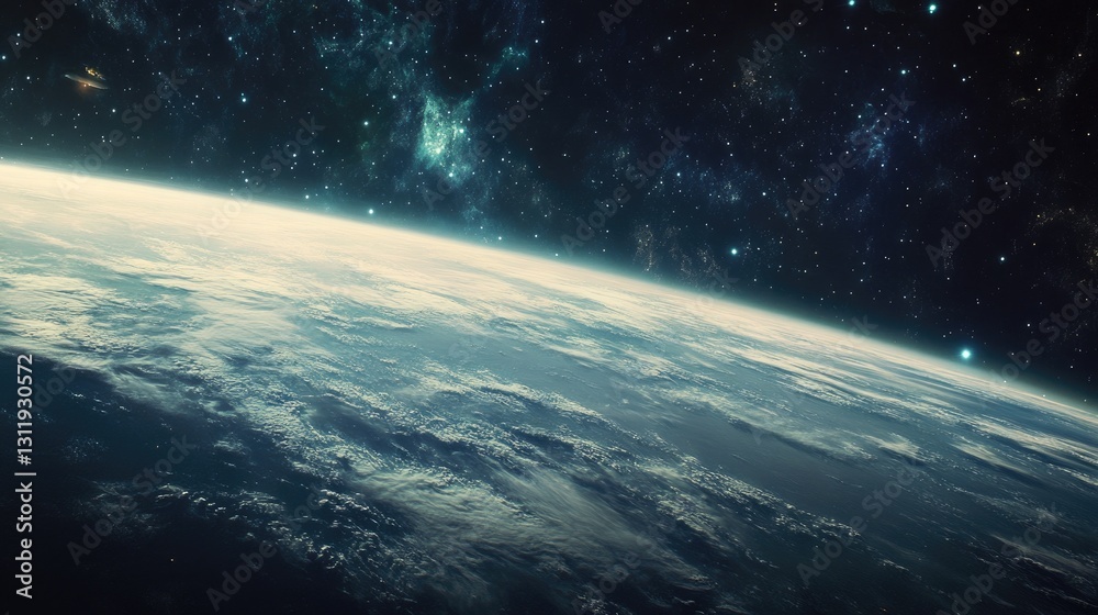 Fototapeta premium A mesmerizing view of Earth from orbit, with nebulae and distant stars