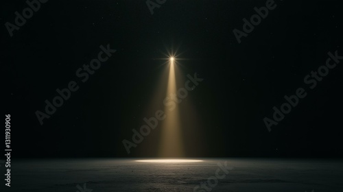 Spotlight Beam in Dark Starry Sky