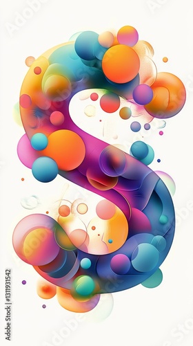 An artistic composition of vibrant, colorful bubbles arranged to form the shape of the letter S. The image exudes a creative and playful mood, ideal for design projects.. AI Generation