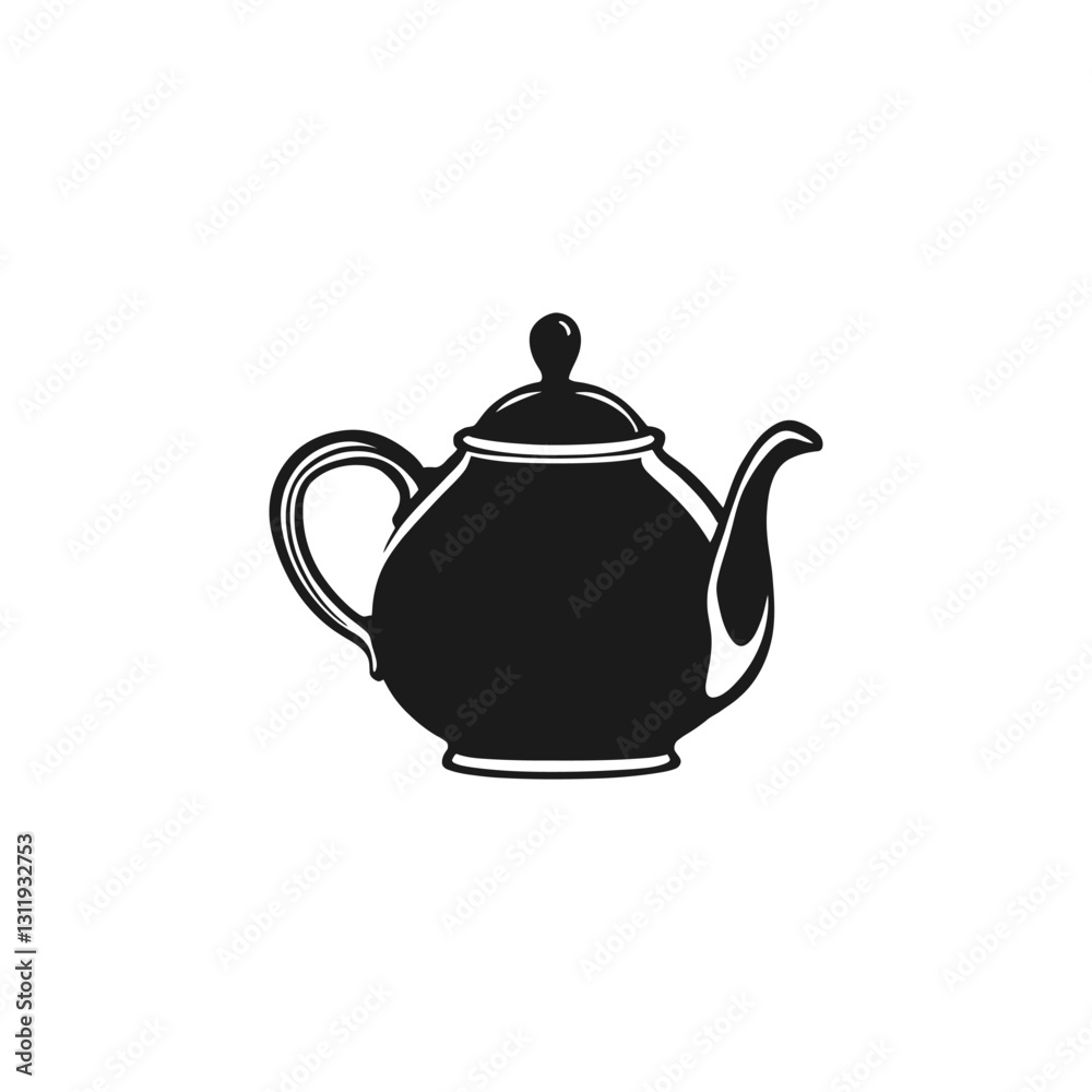 Classic Black Silhouette Teapot Vector - Rounded Body with Curved Spout and Handle Classic Black Silhouette Teapot Vector - Rounded Body with Curved Spout and Handle