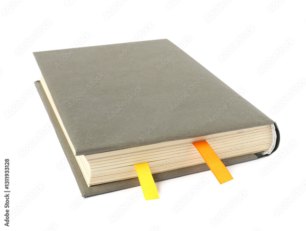Book with ribbon bookmarks isolated on white Book with ribbon bookmarks isolated on white