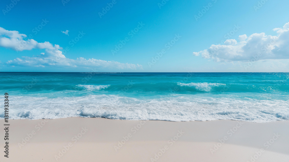 A beach landscape with white sand, turquoise water, and gentle waves, perfect for a vacation destination. A beach landscape with white sand, turquoise water, and gentle waves, perfect for a vacation destination.