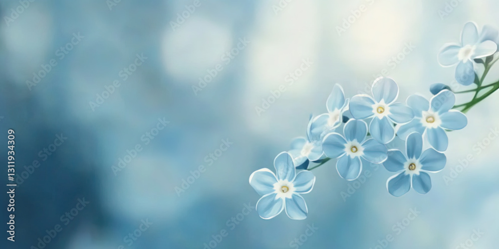 Close-up of a delicate forget-me-not, with its tiny petals and soft blue color. Illustration for a sentimental design or nature-themed artwork Close-up of a delicate forget-me-not, with its tiny petals and soft blue color. Illustration for a sentimental design or nature-themed artwork