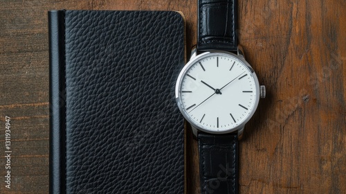 Wallpaper Mural Elegant watch and notebook on a wooden surface, symbolizing time management and planning. Torontodigital.ca