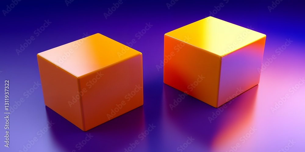 Obraz premium Two Shiny Orange Cubes on Vibrant Purple Gradient Background 3D Render