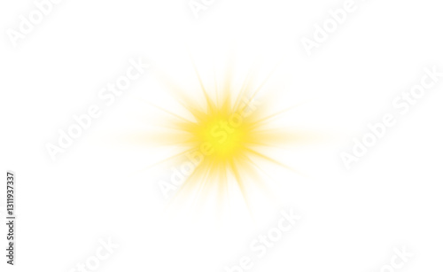 Sun flush with raos or gold spotlyght and boke. Gold lance flares network. Yellow glowing light burst and transparent back ground. Lights flare, star flash light, white sun rays, png. 