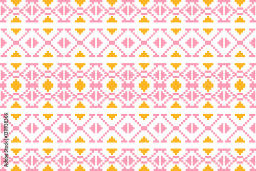 Geometric, seamless,pixel traditional ethnic, thai pattern, fabric pattern for textiles, rugs, wallpaper, clothing, sarong, batik, wrapping, embroidery, print, background, cover, illustration, vector.