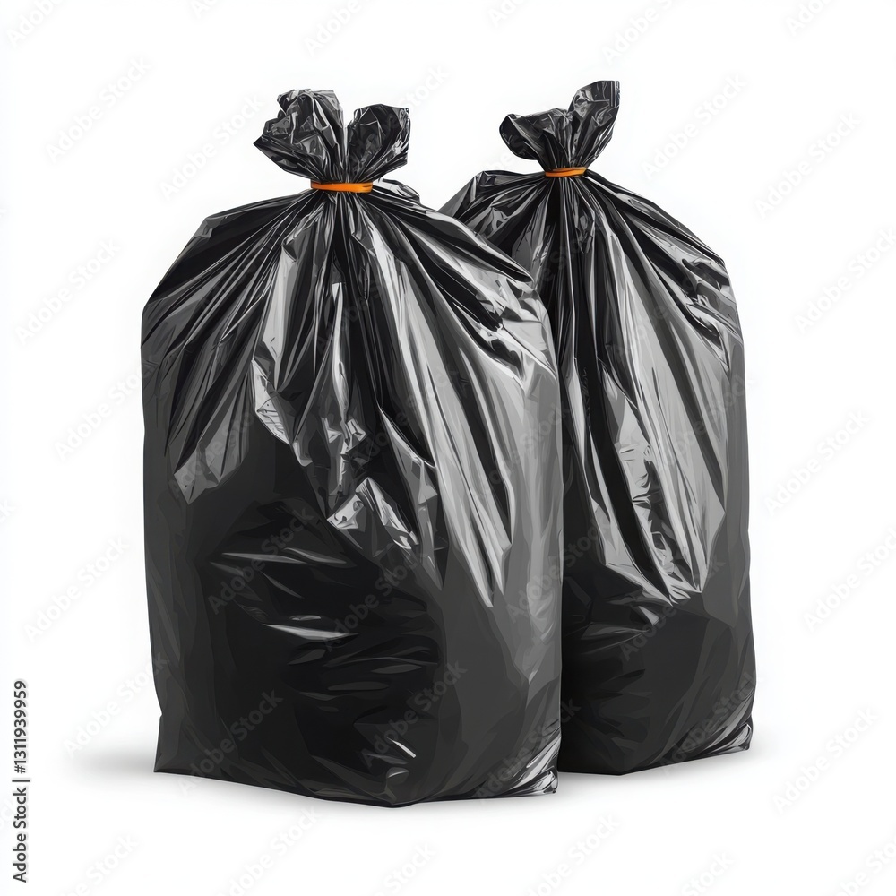 Two black garbage bags on a white background with a garbage illustration vector graphic