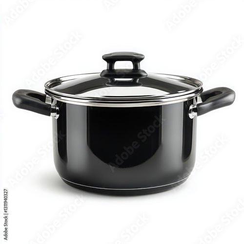 Obraz na płótnie Black cooking pot with lid on a white background for kitchen and culinary use w salonie