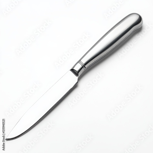 Obraz na płótnie Stainless steel dinner knife resting on a clean white surface in a minimalistic setting w salonie