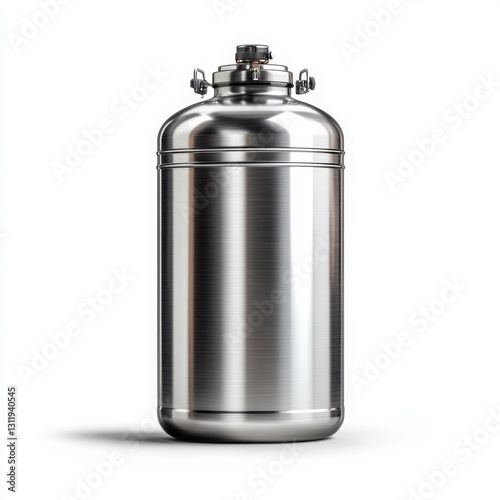 Stainless steel beer keg and drinking water tank on a clear white background