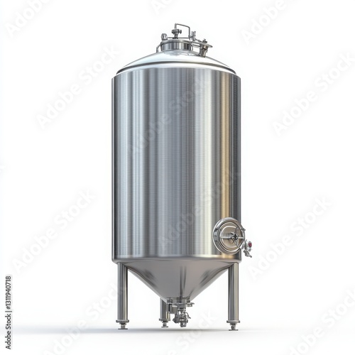 Obraz na płótnie Stainless steel tank with metal handle and silo tank on clear white background for industrial use and storage w salonie