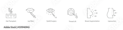 Cosmetic Surgery and Facial Enhancement Icons | Hair Transplant, Lip Fillers, Breast Augmentation, and More