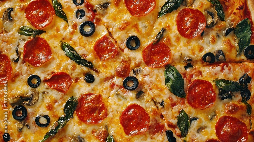 Overhead Shot of Freshly Baked Pizza with Vegetable