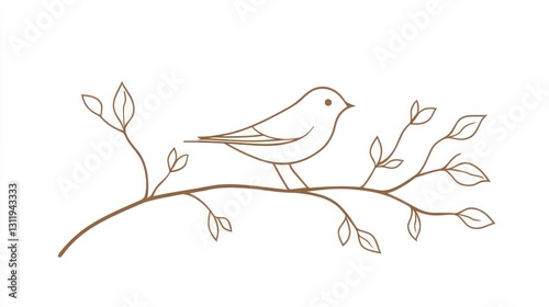 Simple bird on branch, minimalist nature art, for print or website use