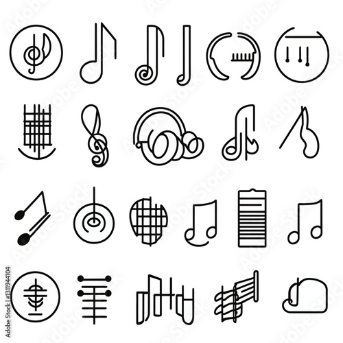 Musical Note Line Art Set on White Background for Creative Design Projects