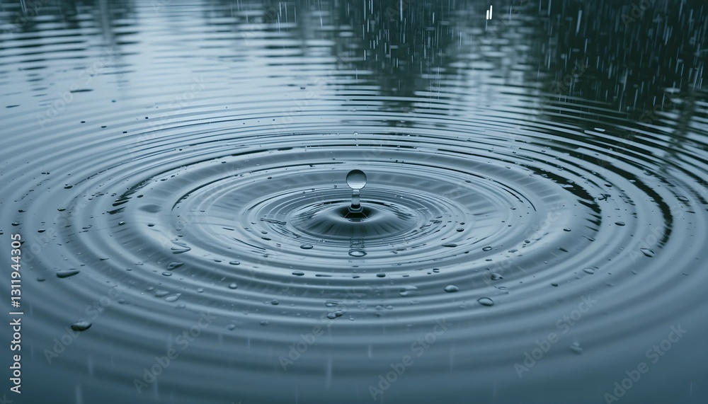 Fototapeta premium Raindrops Creating Ripples on a Calm Lake