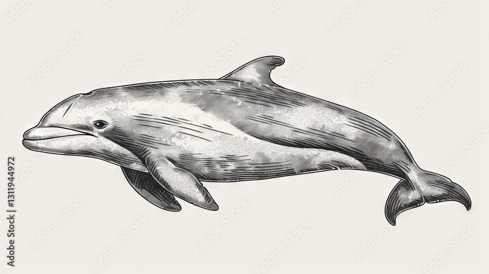 Obraz premium A badge for the International Day to Save the Vaquita, featuring an emblem with a hand-drawn sketch of the Gulf of California harbor porpoise, highlighting the protection of wildlife and endangered sp