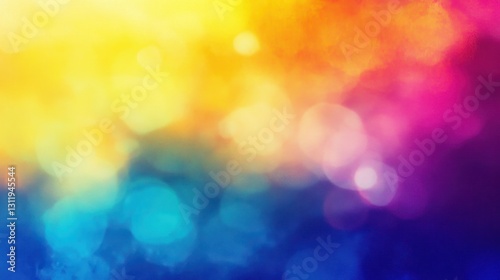 Blurred background with a gradient of vibrant colors- creating an abstract and artistic feel. Shades of blue- yellow- orange- pink- purple- red- and green.