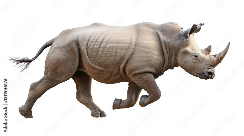 Fototapeta premium A rhino is running isolated on white or transparent background, png clipart
