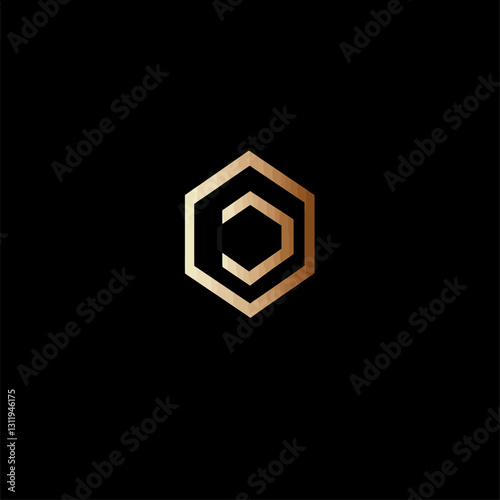 Golden outline hexagon on black background conveys premium technology design