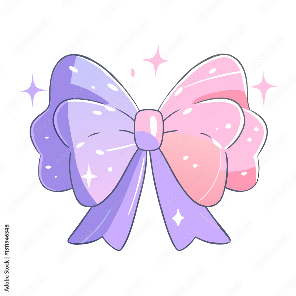 Vector illustration of a pastel pink and purple bow with sparkles. Cute and elegant design perfect for fashion, accessories, and decorative themes. Vector illustration of a pastel pink and purple bow with sparkles. Cute and elegant design perfect for fashion, accessories, and decorative themes.