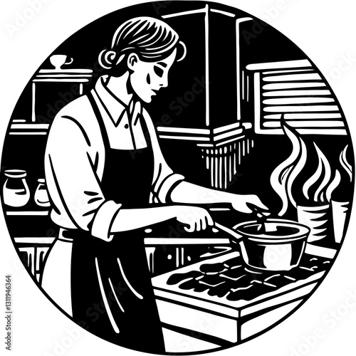 Person cooking in the kitchen with focus and intent