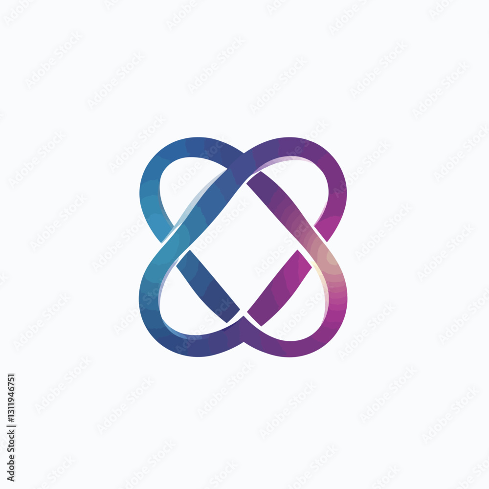 Abstract Intertwined Ribbon Loop Logo Symbol in Blue and Purple Gradient Abstract Intertwined Ribbon Loop Logo Symbol in Blue and Purple Gradient