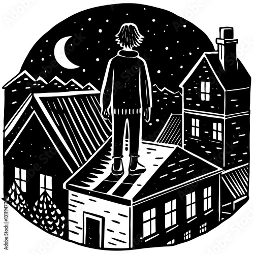 Person standing on a rooftop gazing at the night sky with stars